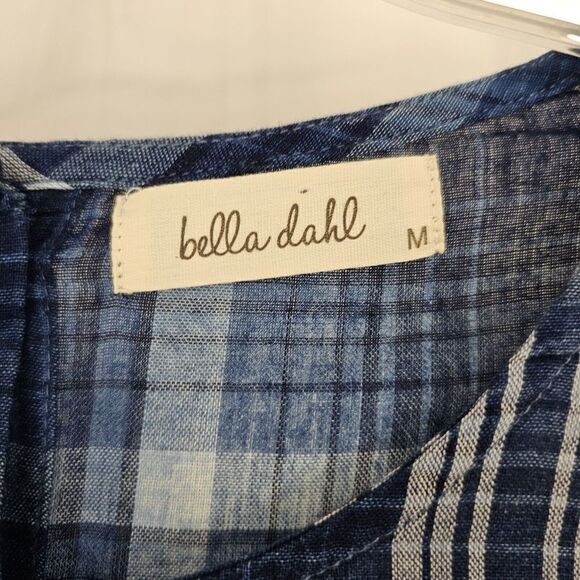 Bella Dahl Plaid Button Back Peplum Top Blue Plaid Women's Size Medium - Picture 5 of 5